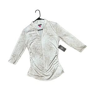 Y2K Style Vince Camuto Snake Print 3/4 Sleeve‎ Ruched Top Women's Size S